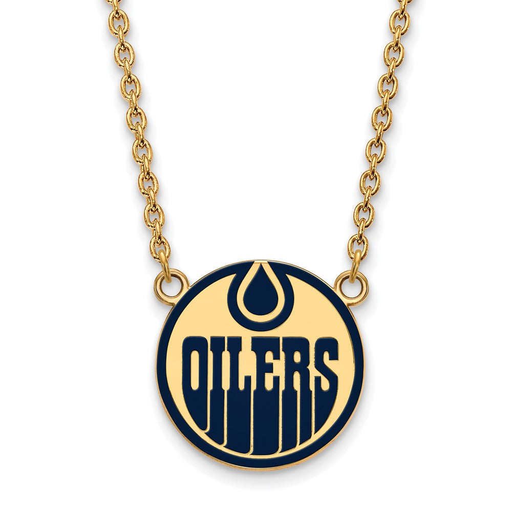 Sterling Silver Gold-plated NHL LogoArt Edmonton Oilers Large Enameled Pendant 18 inch Necklace