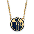 Sterling Silver Gold-plated NHL LogoArt Edmonton Oilers Large Enameled Pendant 18 inch Necklace