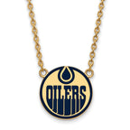 Sterling Silver Gold-plated NHL LogoArt Edmonton Oilers Large Enameled Pendant 18 inch Necklace