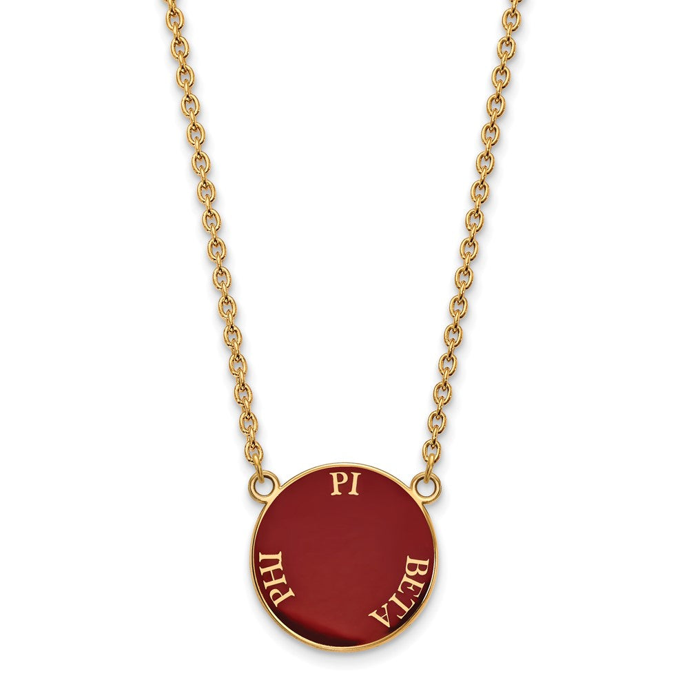 Sterling Silver Gold-plated LogoArt Pi Beta Phi Sorority Text Large Color Enamel Pendant 18 inch Necklace
