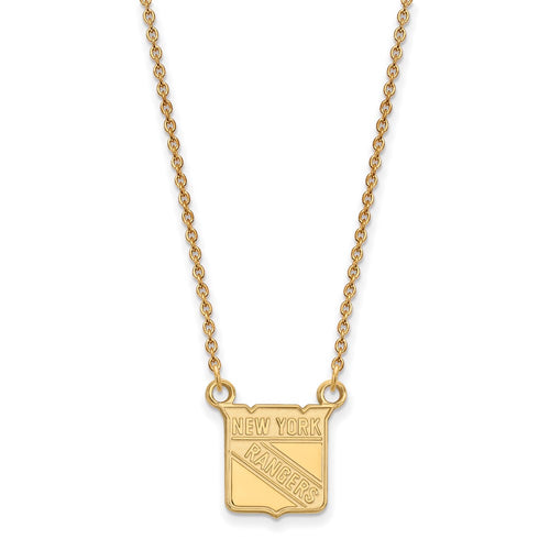 10k Gold NHL LogoArt New York Rangers Small Pendant 18 inch Necklace