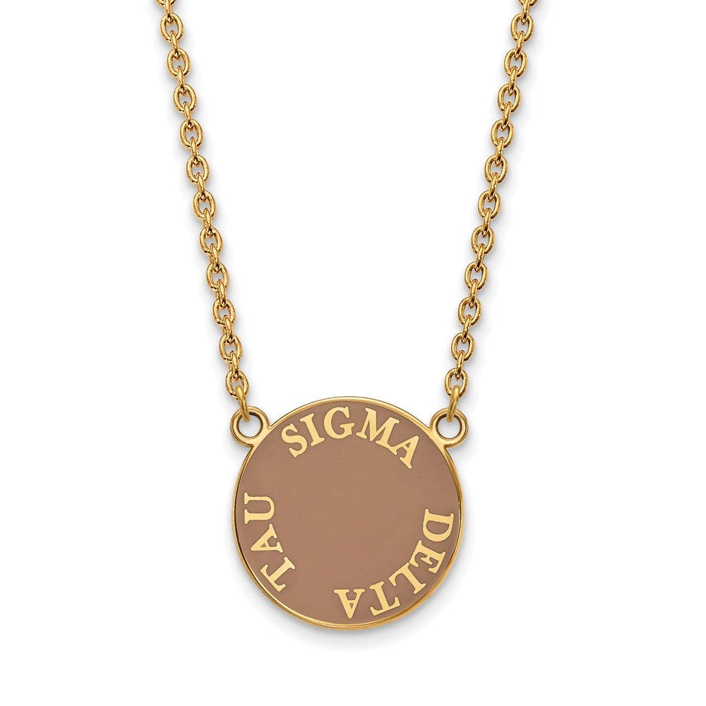 Sterling Silver Gold-plated LogoArt Sigma Delta Tau Sorority Text Large Color Enamel Pendant 18 inch Necklace