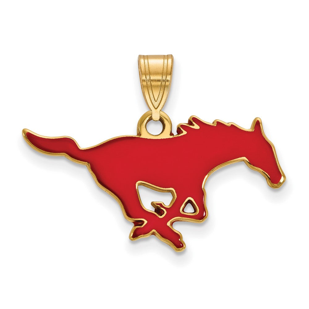 Sterling Silver Gold-plated LogoArt Southern Methodist University Mustang Medium Enameled Pendant
