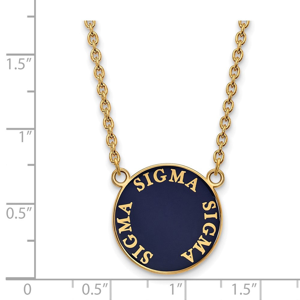 Sterling Silver Gold-plated LogoArt Sigma Sigma Sigma Sorority Text Large Color Enamel Pendant 18 inch Necklace