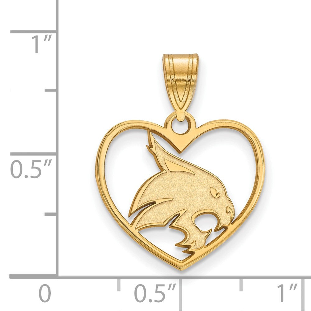 Sterling Silver Gold-plated LogoArt Texas State University Bobcat Heart Pendant