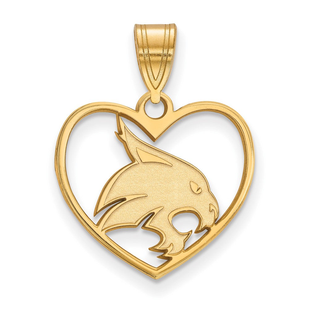 Sterling Silver Gold-plated LogoArt Texas State University Bobcat Heart Pendant