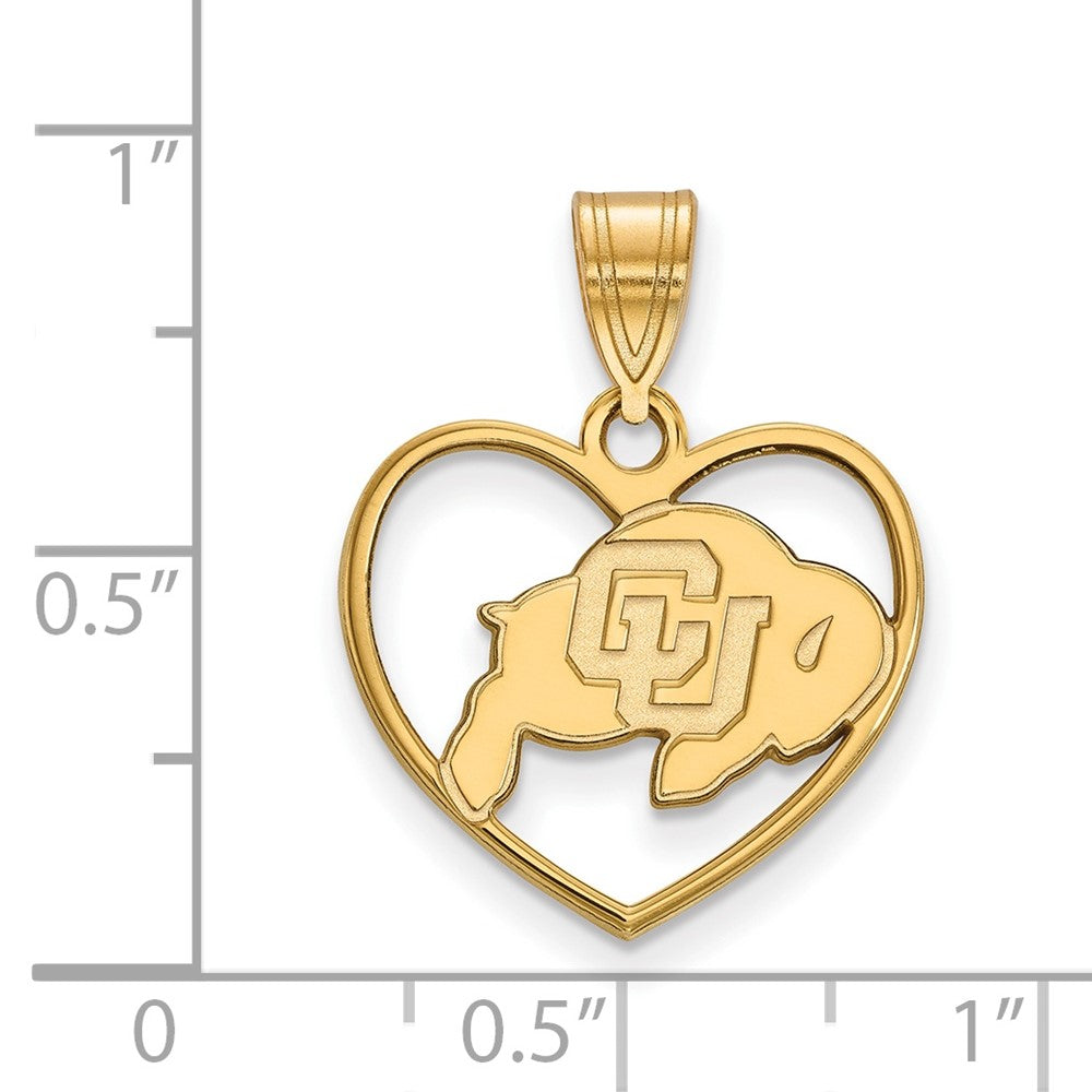 Sterling Silver Gold-plated LogoArt University of Colorado Buffalo Heart Pendant