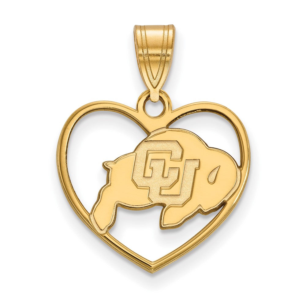 Sterling Silver Gold-plated LogoArt University of Colorado Buffalo Heart Pendant