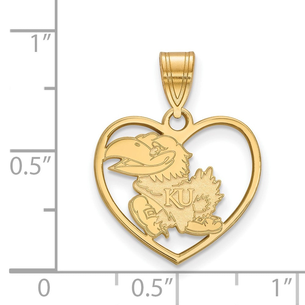 Sterling Silver Gold-plated LogoArt University of Kansas Jayhawk Heart Pendant