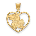 Sterling Silver Gold-plated LogoArt University of Kansas Jayhawk Heart Pendant