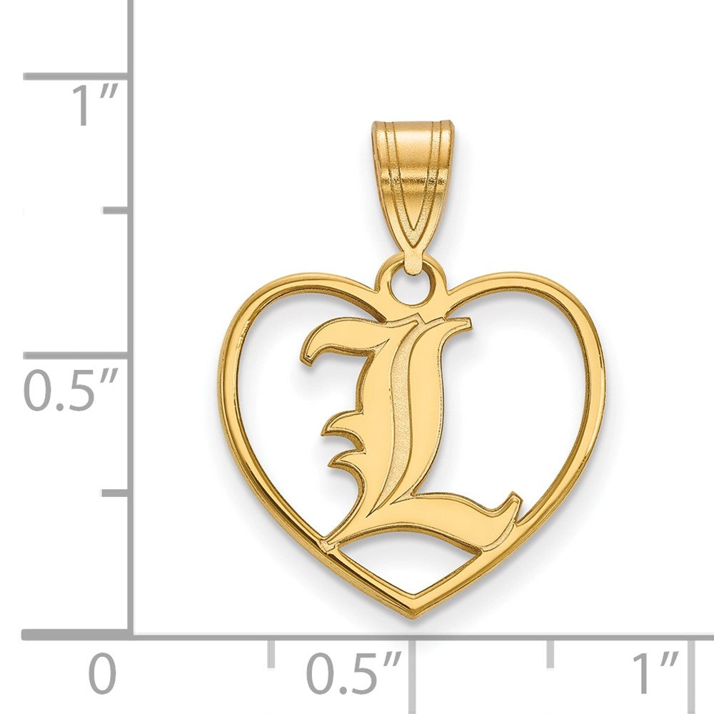 Sterling Silver Gold-plated LogoArt University of Louisville Letter L Heart Pendant