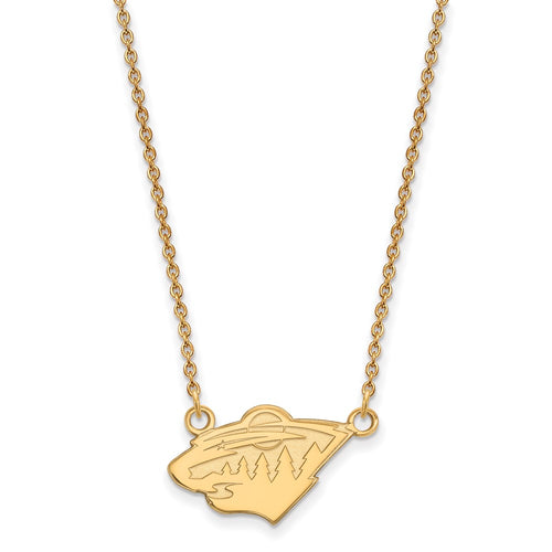 10k Gold NHL LogoArt Minnesota Wild Small Pendant 18 inch Necklace
