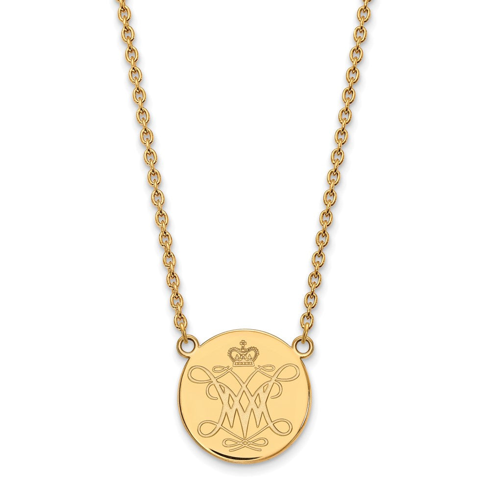 Sterling Silver Gold-plated LogoArt College of William and Mary Large Disc Pendant 18 inch Necklace