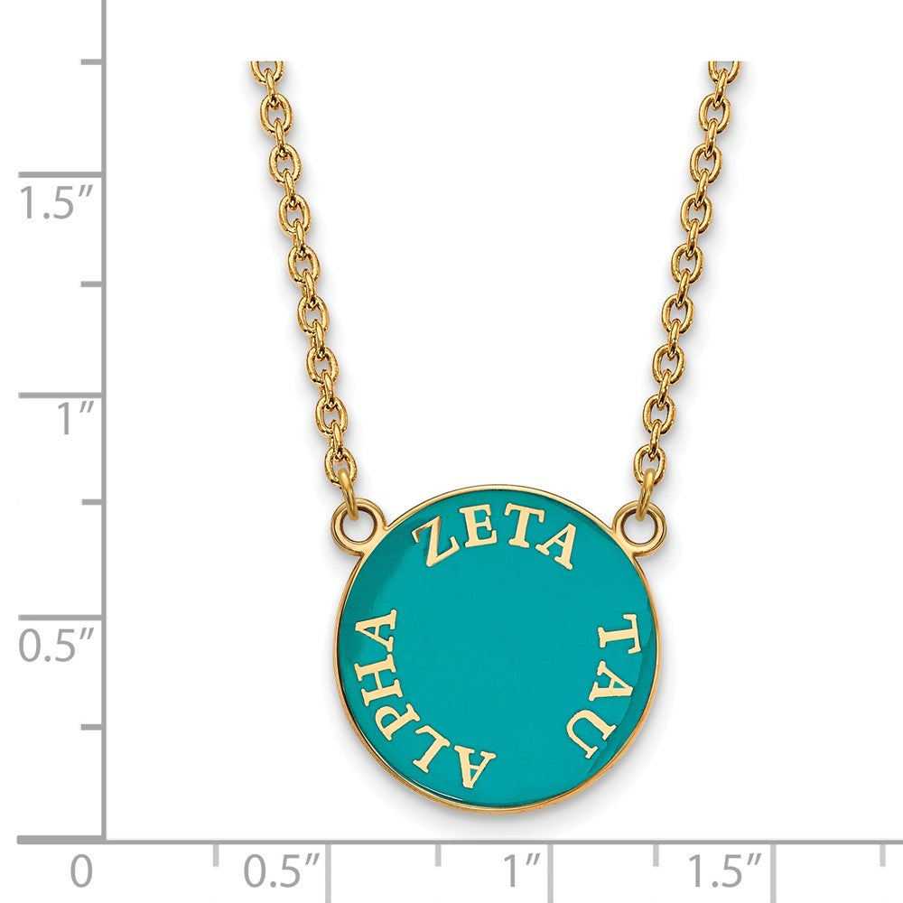 Sterling Silver Gold-plated LogoArt Zeta Tau Alpha Sorority Text Large Color Enamel Pendant 18 inch Necklace