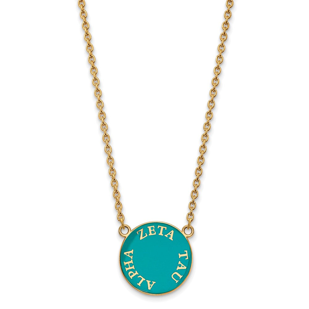 Sterling Silver Gold-plated LogoArt Zeta Tau Alpha Sorority Text Large Color Enamel Pendant 18 inch Necklace