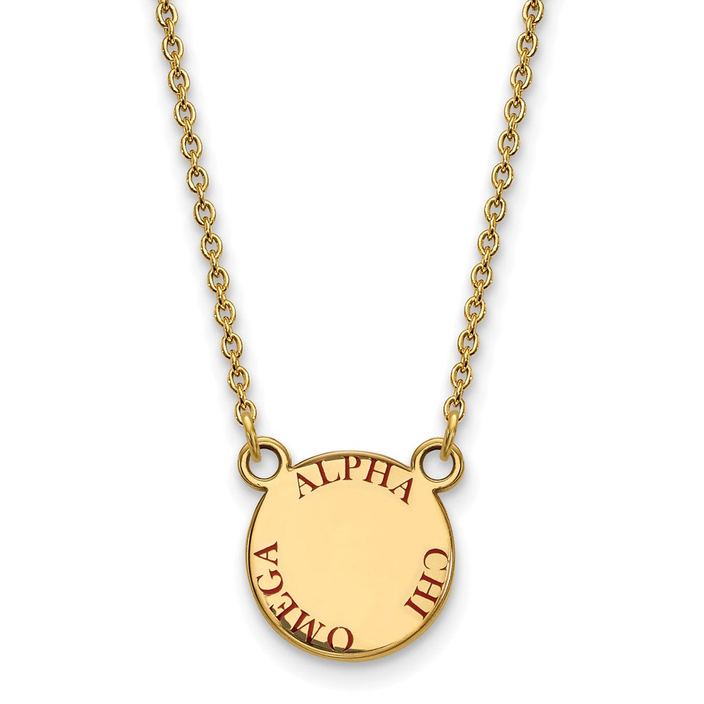 Sterling Silver Gold-plated LogoArt Alpha Chi Omega Sorority Text Small Color Enamel Pendant 18 inch Necklace