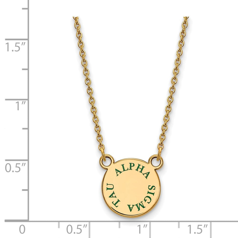 Sterling Silver Gold-plated LogoArt Alpha Sigma Tau Sorority Text Small Color Enamel Pendant 18 inch Necklace