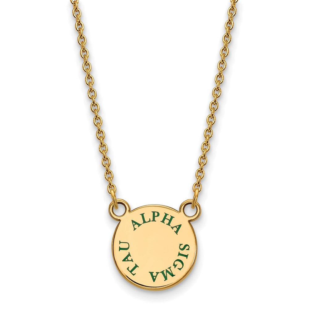 Sterling Silver Gold-plated LogoArt Alpha Sigma Tau Sorority Text Small Color Enamel Pendant 18 inch Necklace