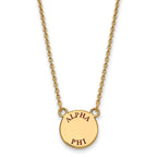 Sterling Silver Gold-plated LogoArt Alpha Phi Sorority Text Small Color Enamel Pendant 18 inch Necklace
