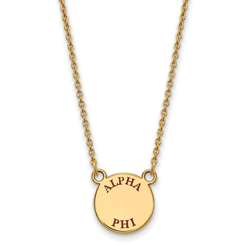 Sterling Silver Gold-plated LogoArt Alpha Phi Sorority Text Small Color Enamel Pendant 18 inch Necklace
