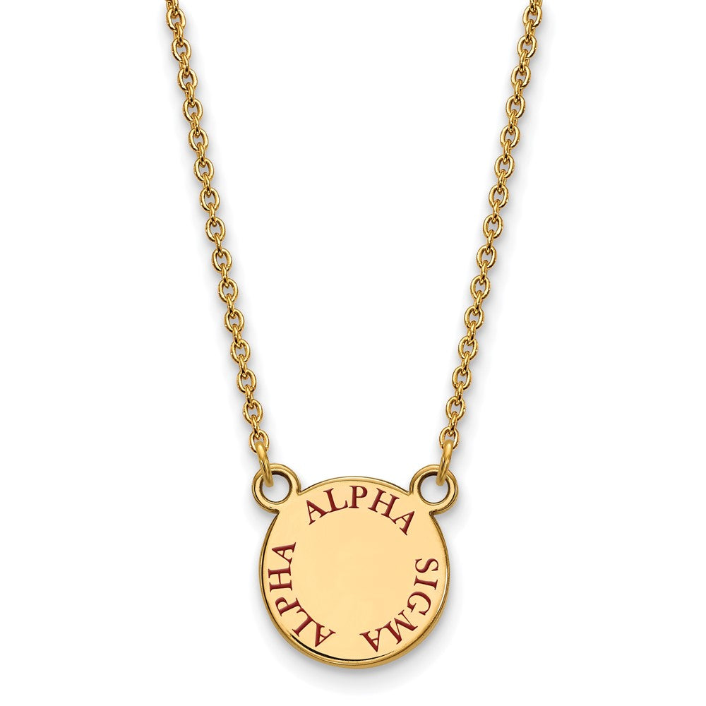 Sterling Silver Gold-plated LogoArt Alpha Sigma Alpha Sorority Text Small Color Enamel Pendant 18 inch Necklace