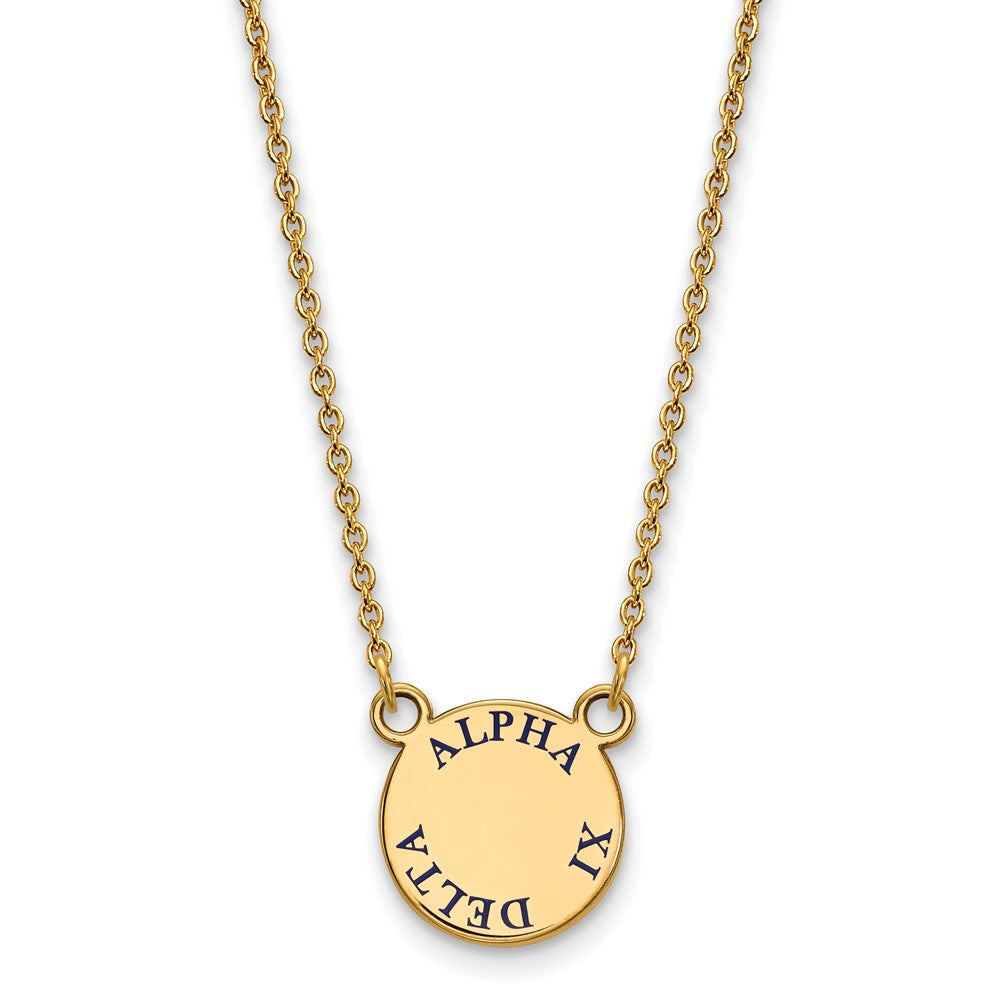 Sterling Silver Gold-plated LogoArt Alpha Xi Delta Sorority Text Small Color Enamel Pendant 18 inch Necklace