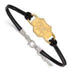 Sterling Silver Gold-plated LogoArt Butler University Bulldog Small Center Black Leather 7 inch Bracelet with Extender