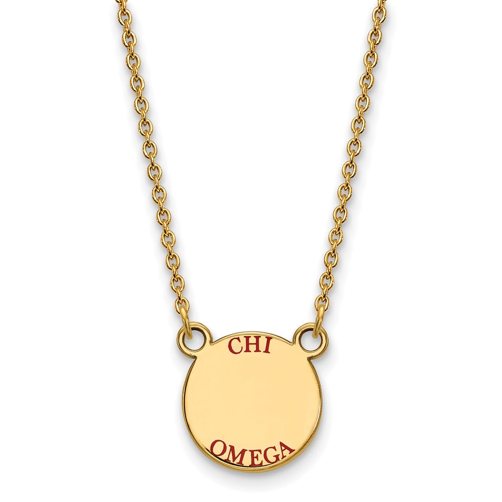 Sterling Silver Gold-plated LogoArt Chi Omega Sorority Text Small Color Enamel Pendant 18 inch Necklace