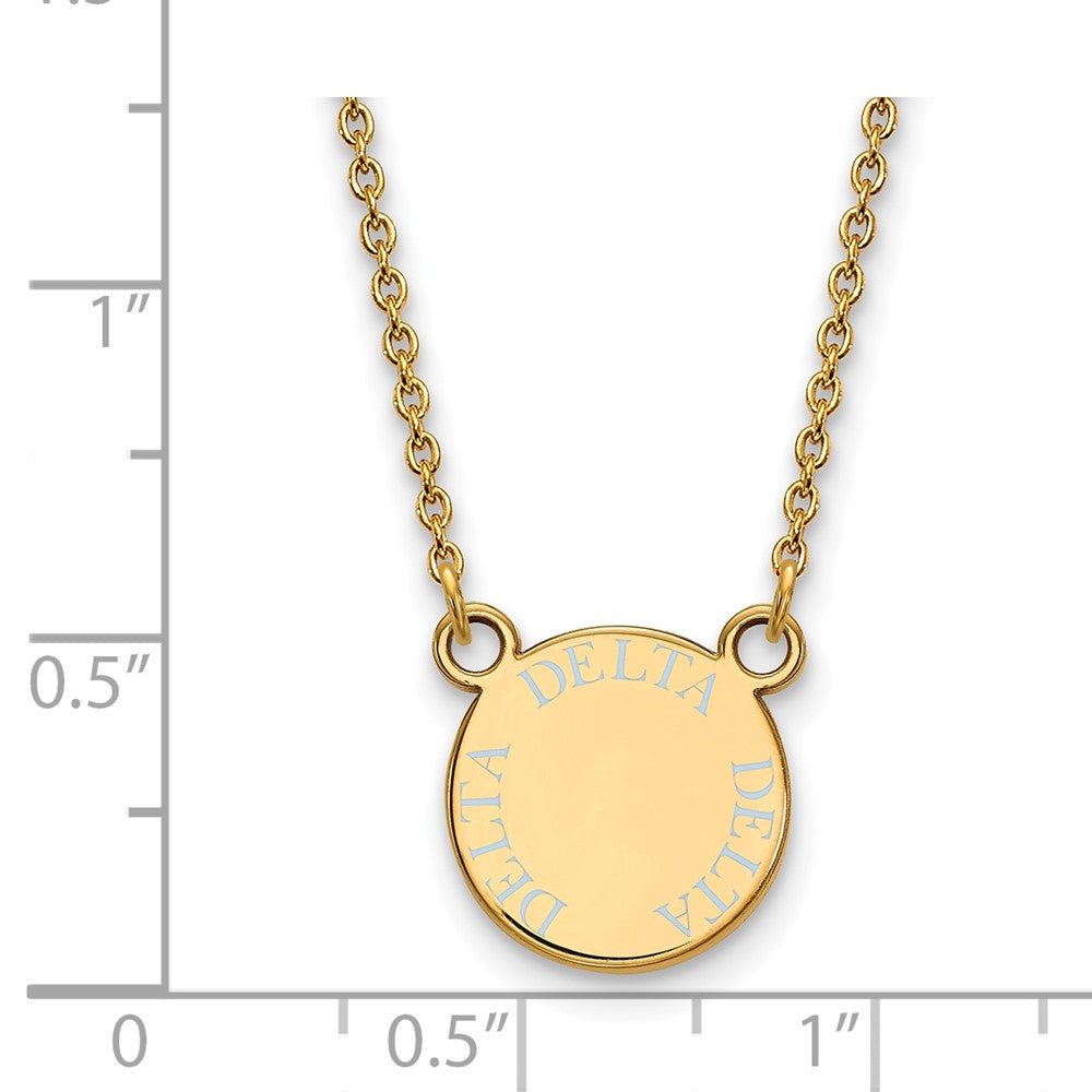 Sterling Silver Gold-plated LogoArt Delta Delta Delta Sorority Text Small Color Enamel Pendant 18 inch Necklace