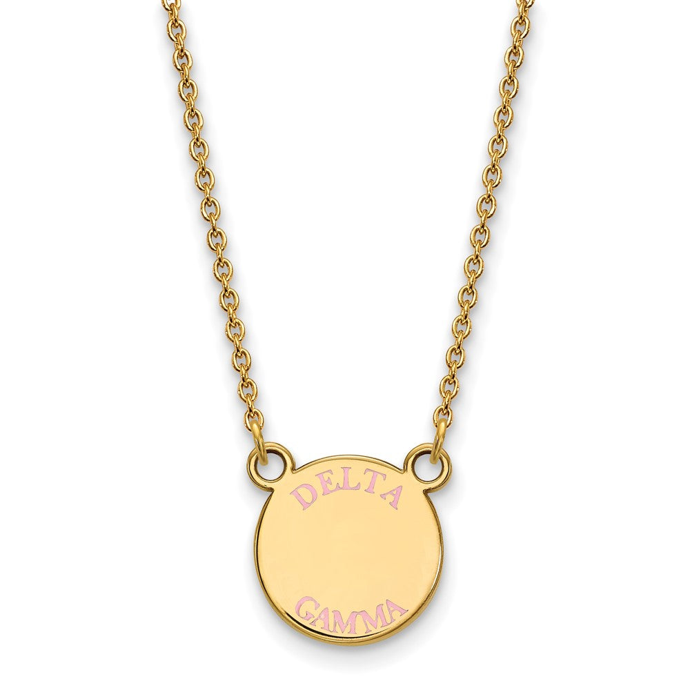 Sterling Silver Gold-plated LogoArt Delta Gamma Sorority Text Small Color Enamel Pendant 18 inch Necklace