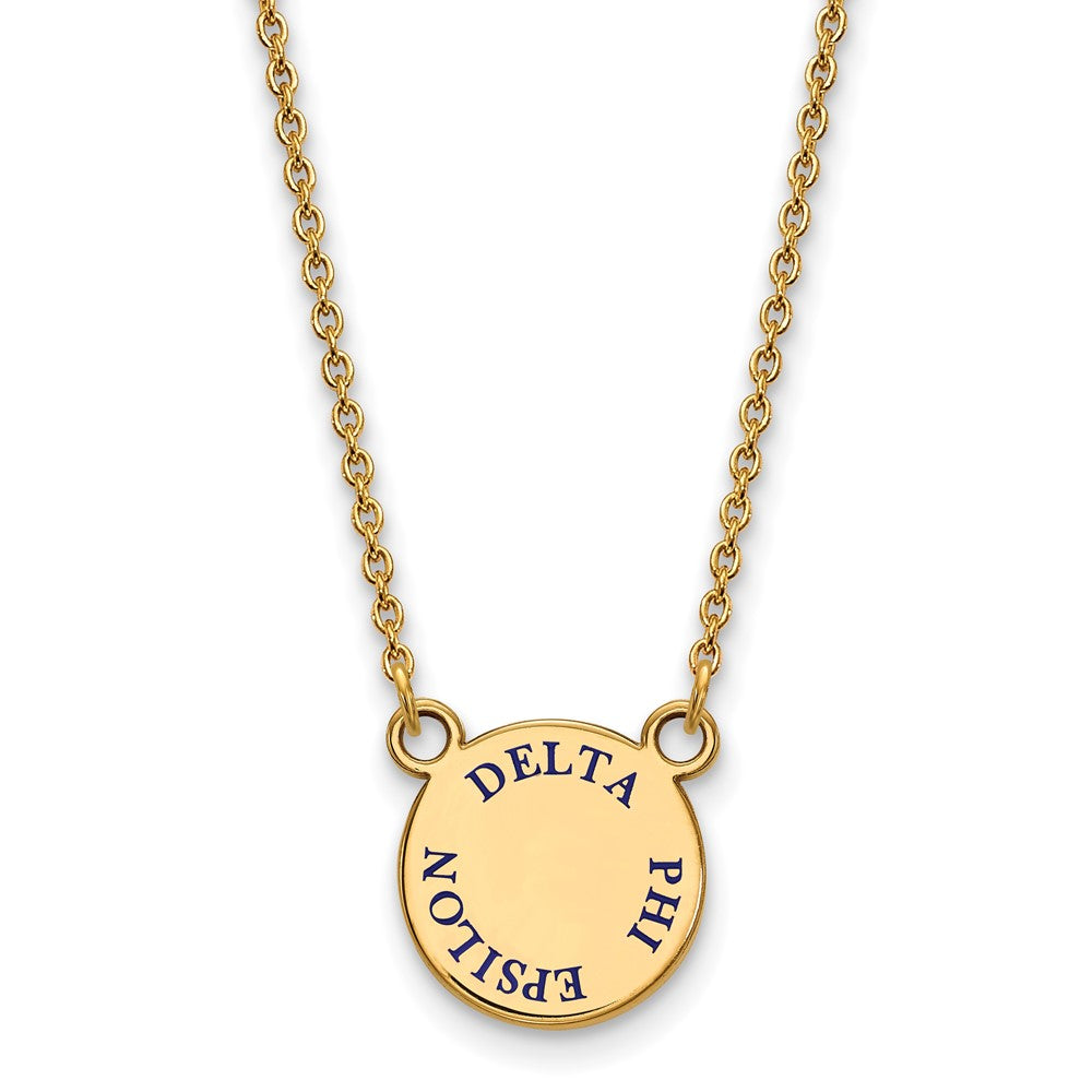 Sterling Silver Gold-plated LogoArt Delta Phi Epsilon Sorority Text Small Color Enamel Pendant 18 inch Necklace