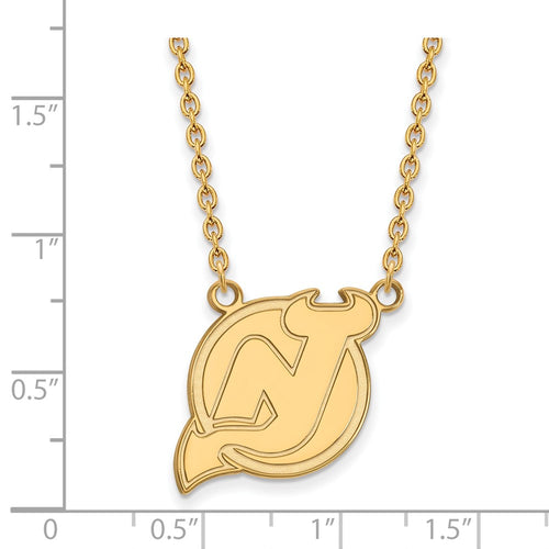 10k Gold NHL LogoArt New Jersey Devils Large Pendant 18 inch Necklace