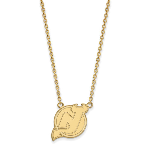10k Gold NHL LogoArt New Jersey Devils Large Pendant 18 inch Necklace