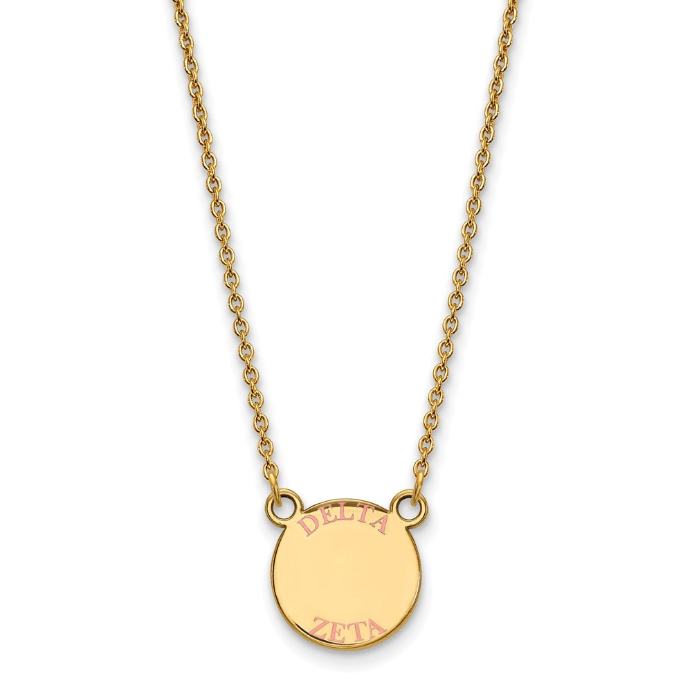 Sterling Silver Gold-plated LogoArt Delta Zeta Sorority Text Small Color Enamel Pendant 18 inch Necklace