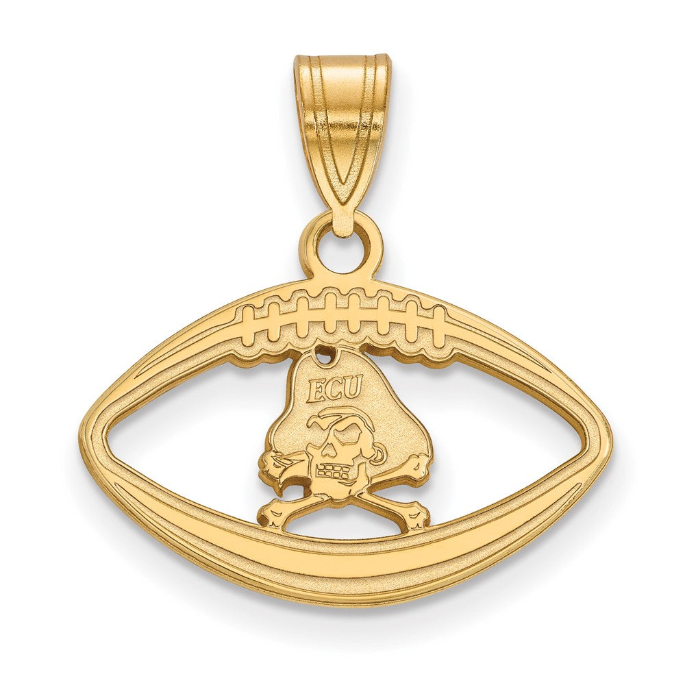Sterling Silver Gold-plated LogoArt East Carolina University Pirate Football Pendant