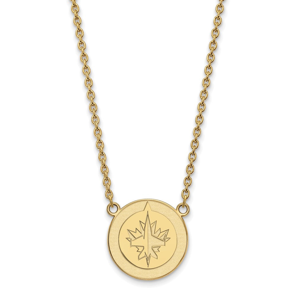 Sterling Silver Gold-plated NHL LogoArt Winnipeg Jets Large Pendant 18 inch Necklace