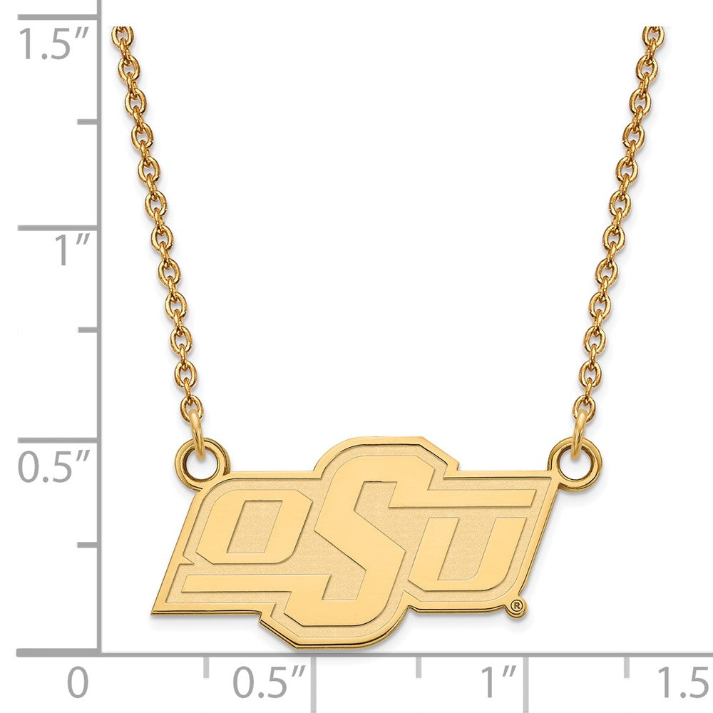 Sterling Silver Gold-plated LogoArt Oklahoma State University O-S-U Small Pendant 18 inch Necklace