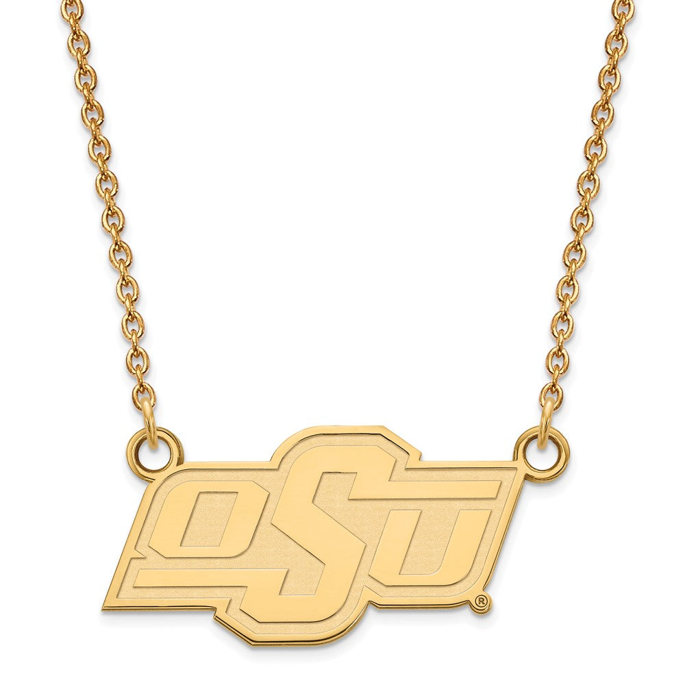 Sterling Silver Gold-plated LogoArt Oklahoma State University O-S-U Small Pendant 18 inch Necklace