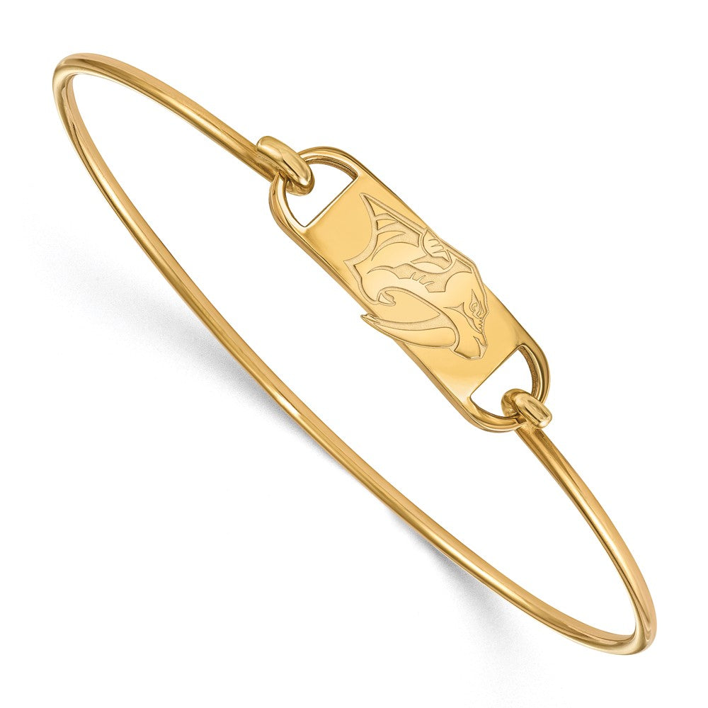 Sterling Silver Gold-plated NHL LogoArt Nashville Predators Small Center 7 inch Wire Bangle