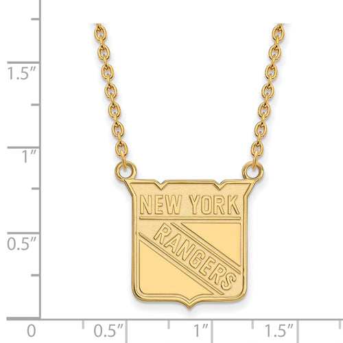 10k Gold NHL LogoArt New York Rangers Large Pendant 18 inch Necklace