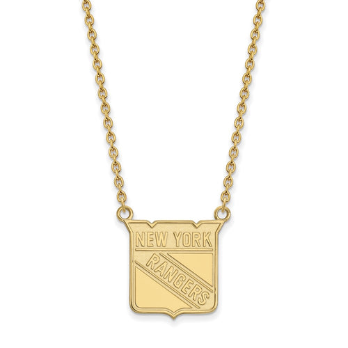 10k Gold NHL LogoArt New York Rangers Large Pendant 18 inch Necklace