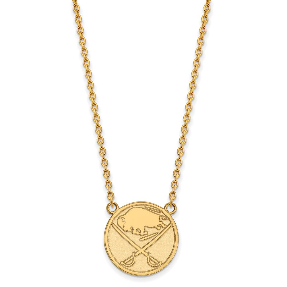 Sterling Silver Gold-plated NHL LogoArt Buffalo Sabres Large Pendant 18 inch Necklace