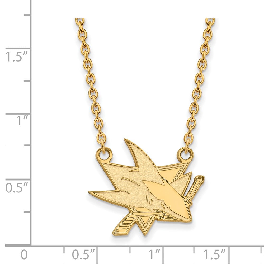 Sterling Silver Gold-plated NHL LogoArt San Jose Sharks Large Pendant 18 inch Necklace