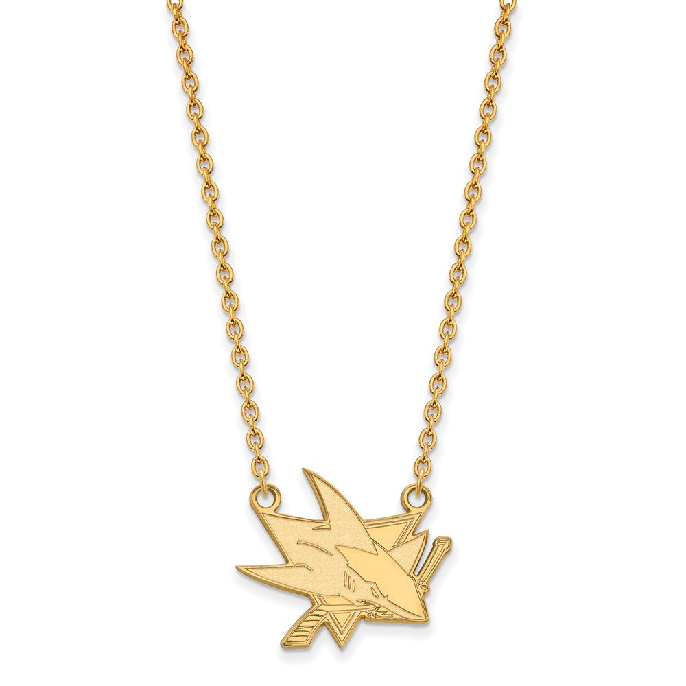 Sterling Silver Gold-plated NHL LogoArt San Jose Sharks Large Pendant 18 inch Necklace