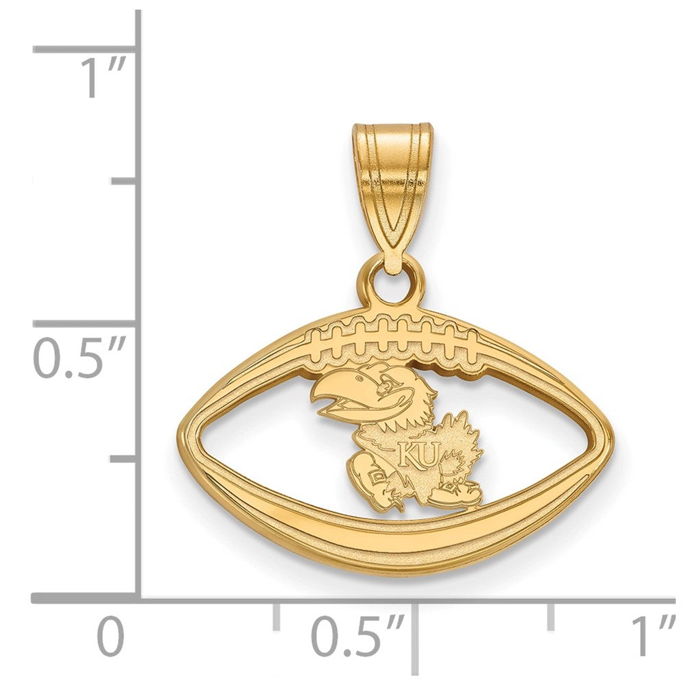 Sterling Silver Gold-plated LogoArt University of Kansas Jayhawk Football Pendant