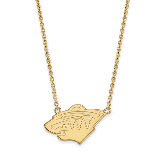 10k Gold NHL LogoArt Minnesota Wild Large Pendant 18 inch Necklace