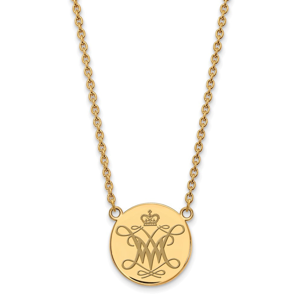 Sterling Silver Gold-plated LogoArt College of William and Mary Large Enameled Disc Pendant 18 inch Necklace