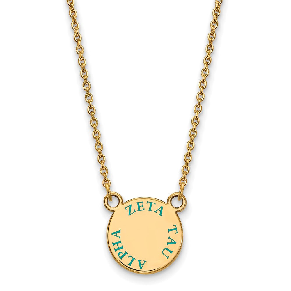 Sterling Silver Gold-plated LogoArt Zeta Tau Alpha Sorority Text Small Color Enamel Pendant 18 inch Necklace
