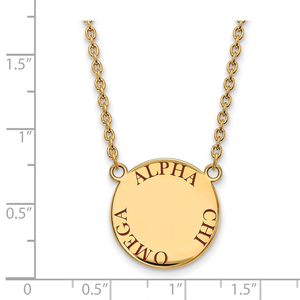 Sterling Silver Gold-plated LogoArt Alpha Chi Omega Sorority Text Large Color Enamel Pendant 18 inch Necklace