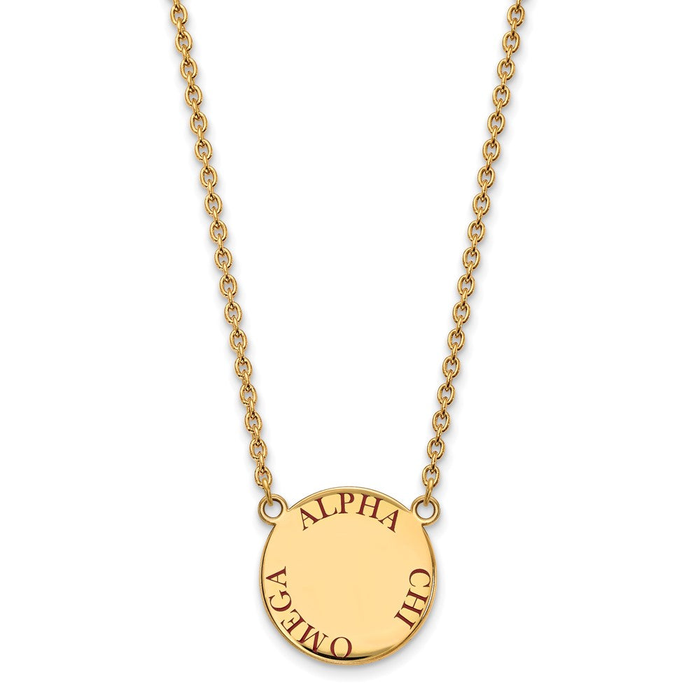 Sterling Silver Gold-plated LogoArt Alpha Chi Omega Sorority Text Large Color Enamel Pendant 18 inch Necklace